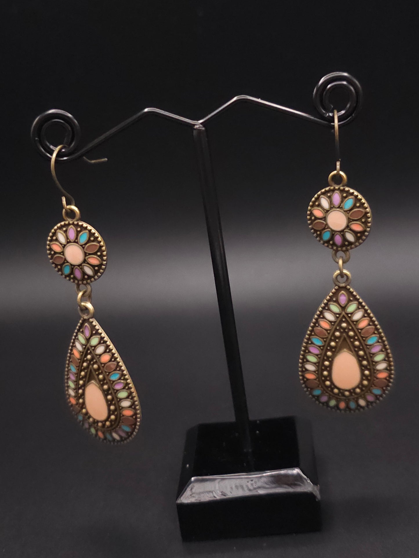 Colorful Peachy Vibes with Touches of Turquoise and White Circles with Teardrop Shaped Drop Earrings