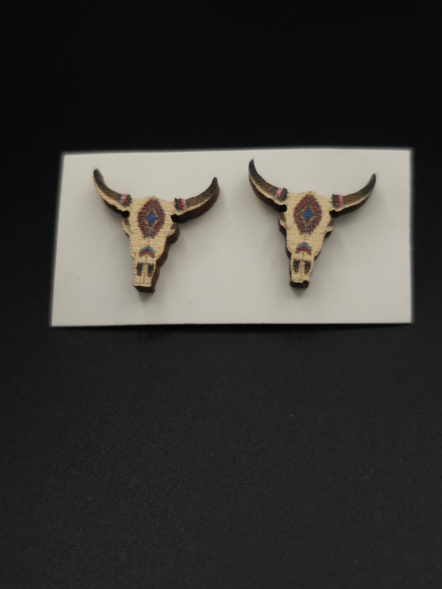 Lightweight Colorful Buffalo Skull Stud Earrings