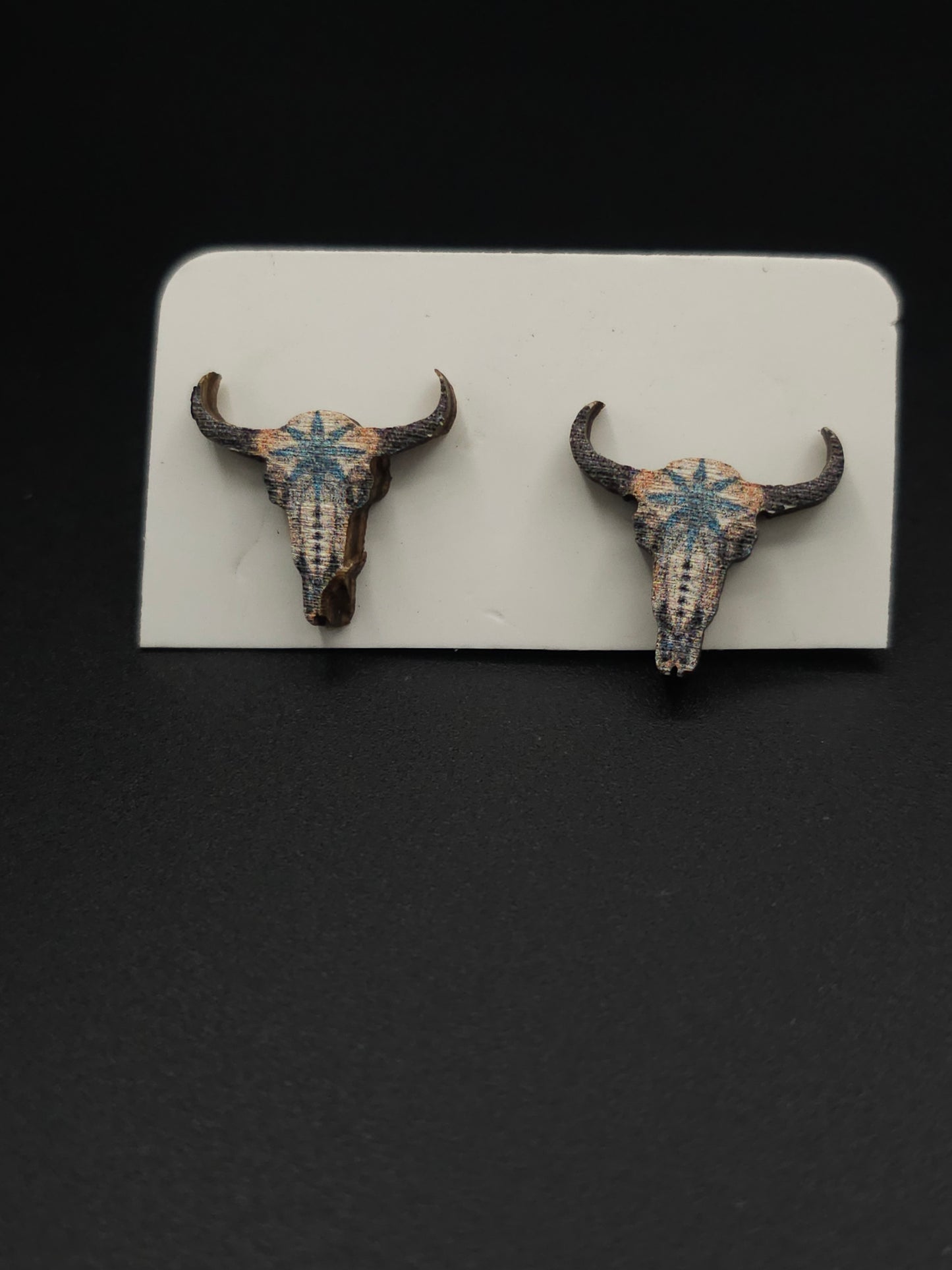 Lightweight Colorful Buffalo Skull Stud Earrings