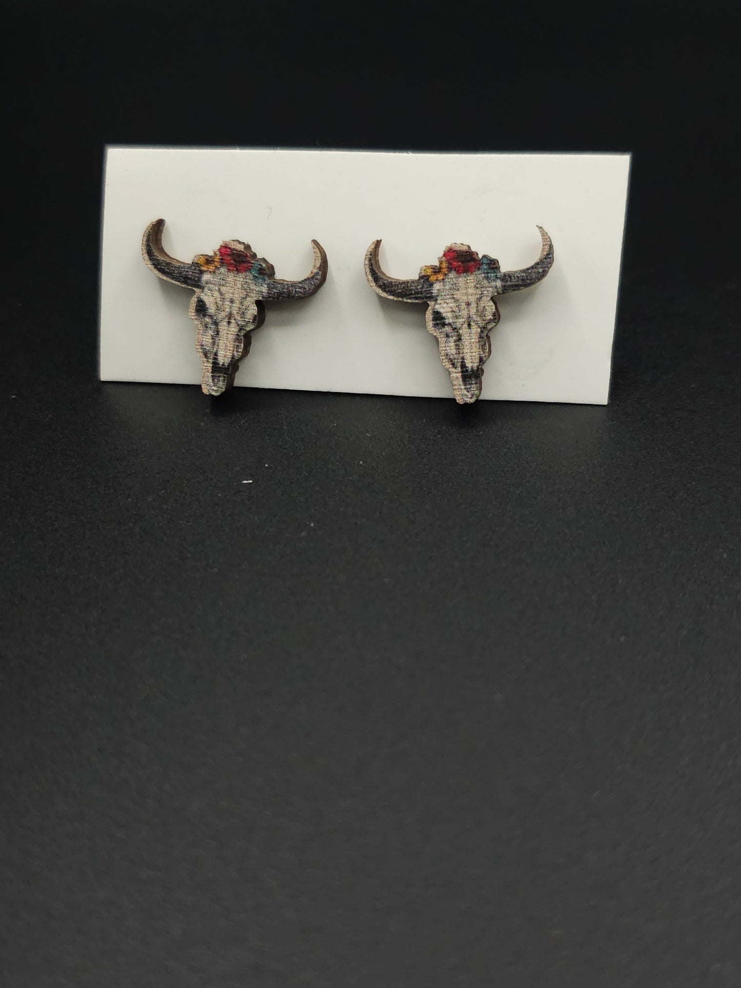 Lightweight Colorful Buffalo Skull Stud Earrings