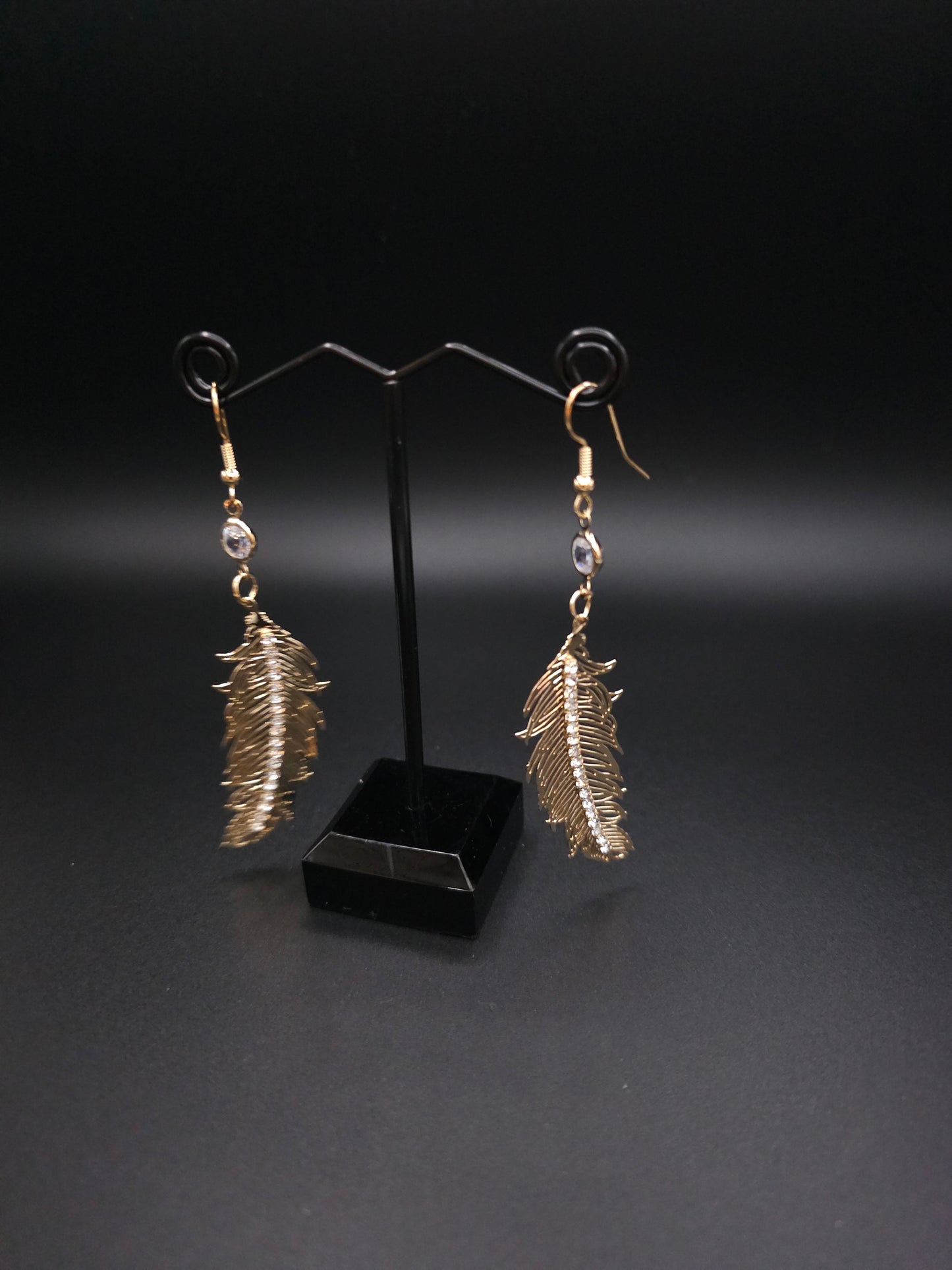 Beautiful Blingy Delicate Gold Feather Earrings