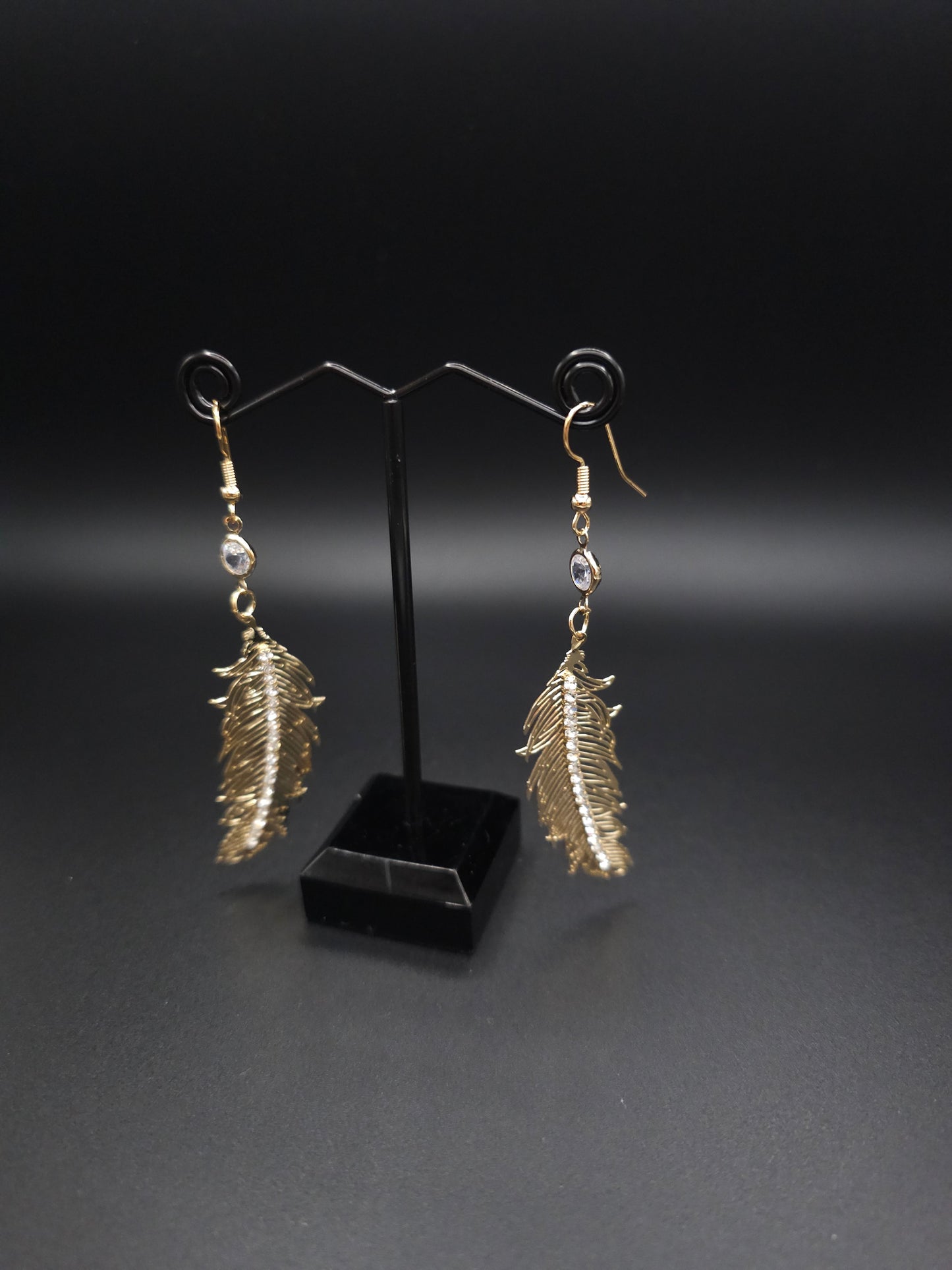 Beautiful Blingy Delicate Gold Feather Earrings