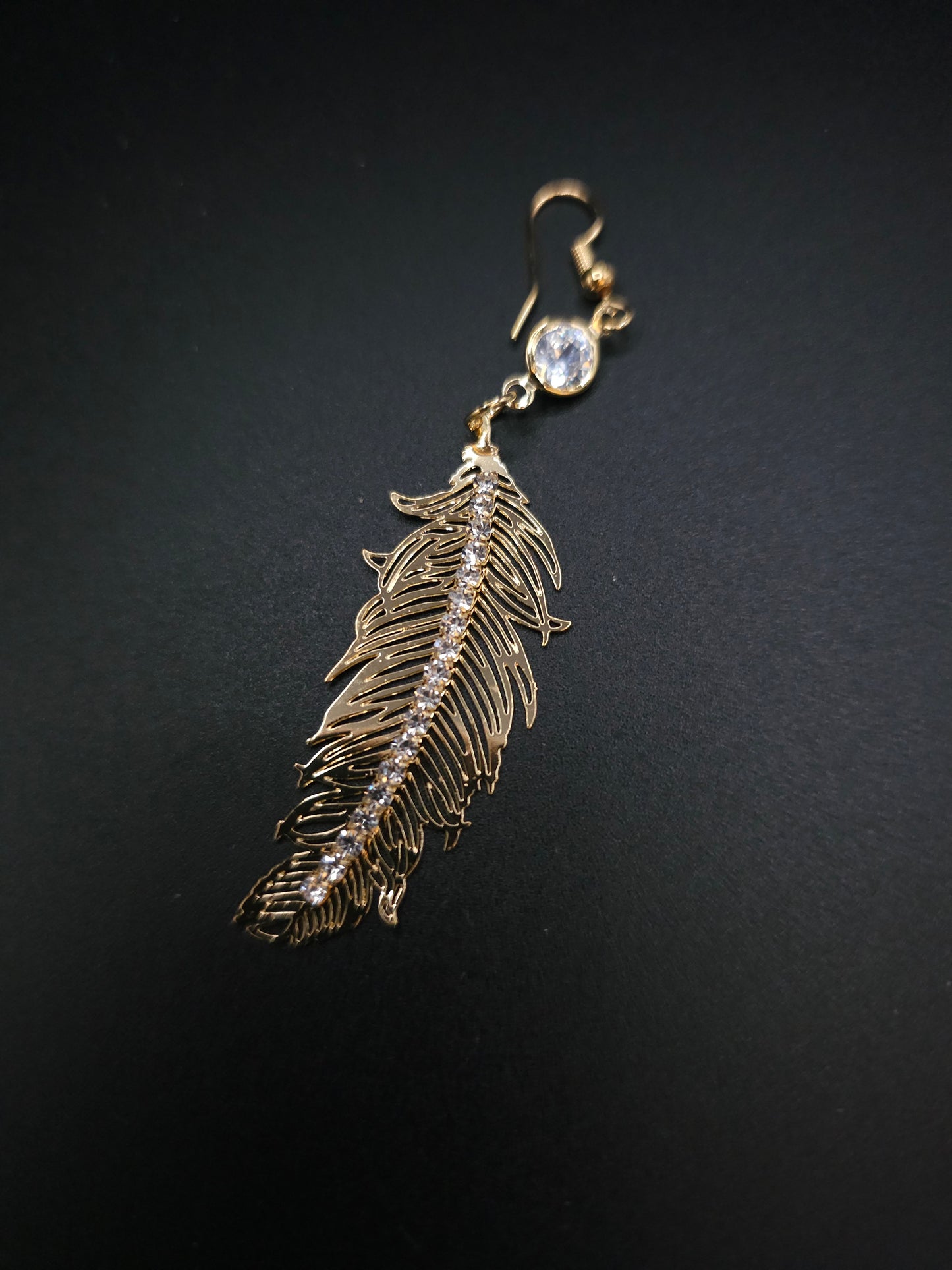 Beautiful Blingy Delicate Gold Feather Earrings