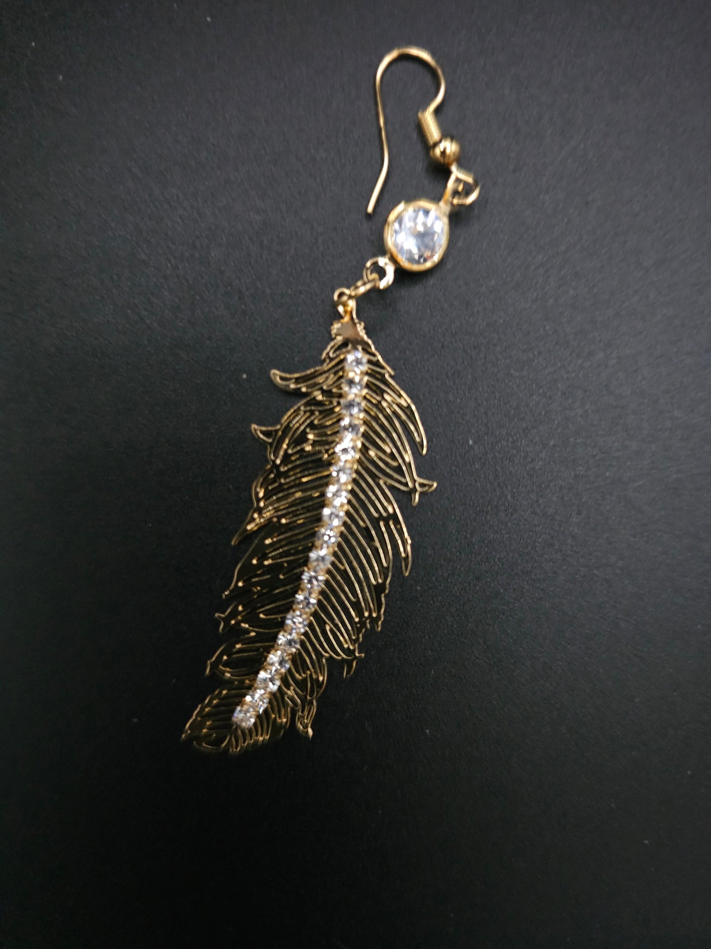 Beautiful Blingy Delicate Gold Feather Earrings