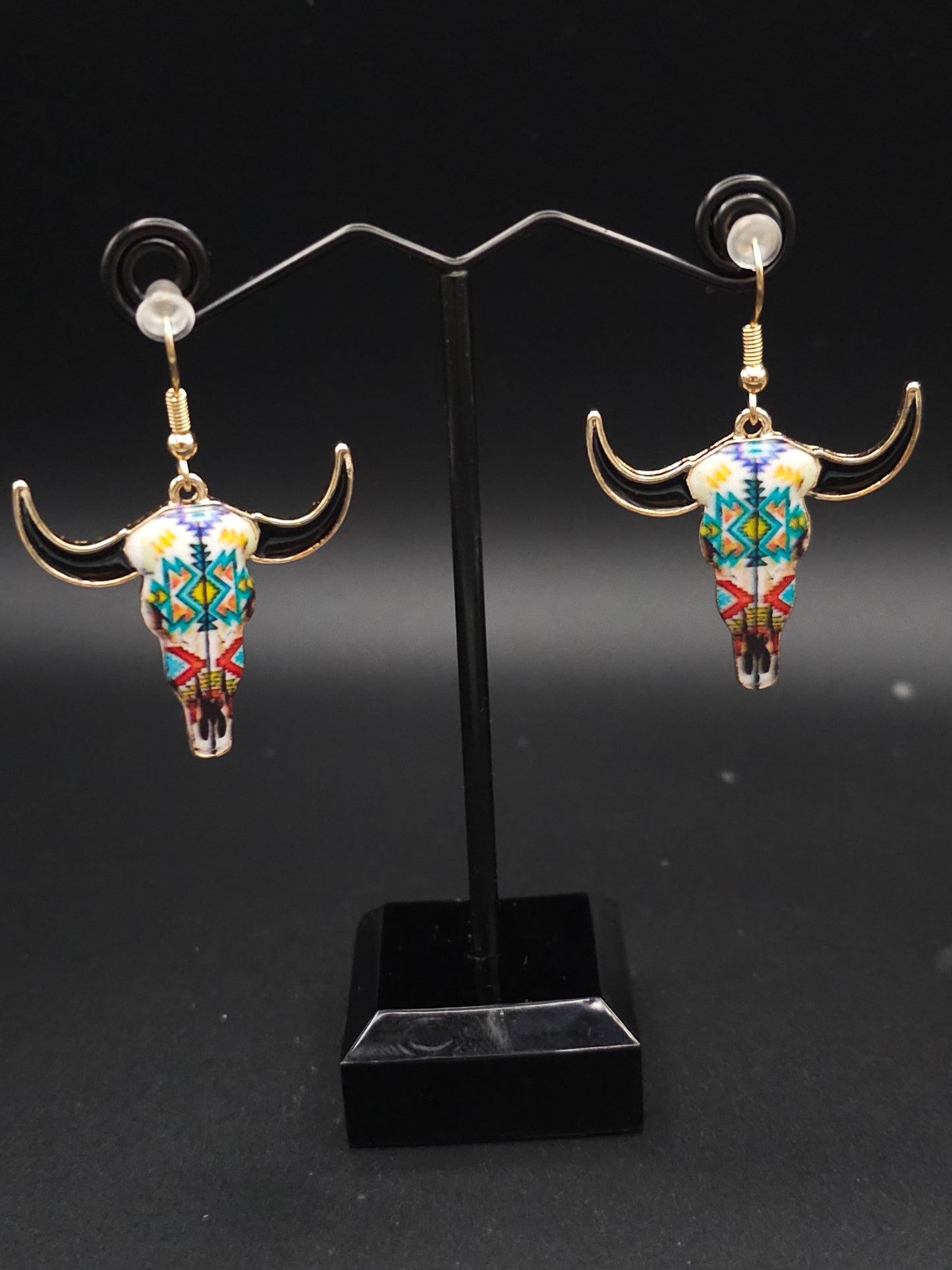 Colorful Buffalo Skull Earrings