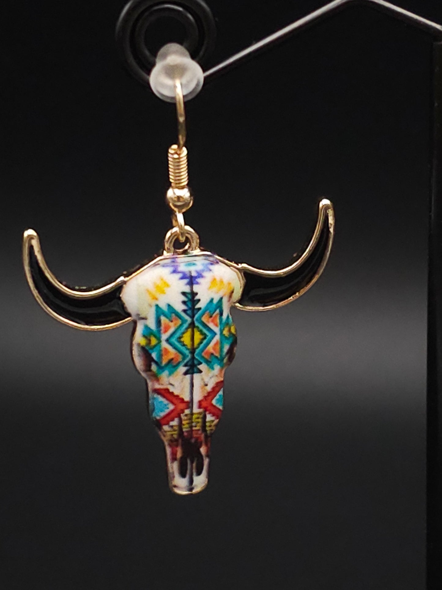 Colorful Buffalo Skull Earrings