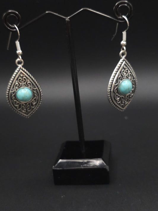 Silver and Turquoise Tear Drop Earrings