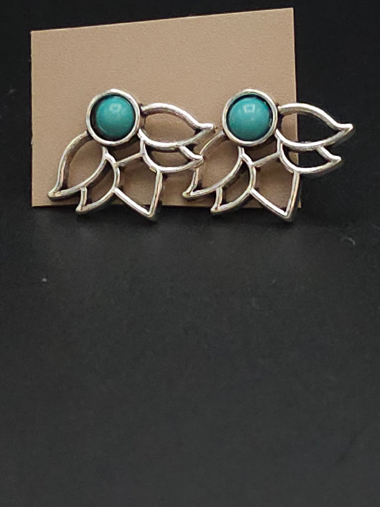 Beautiful Silver Lotus Studs with Turquoise Accents