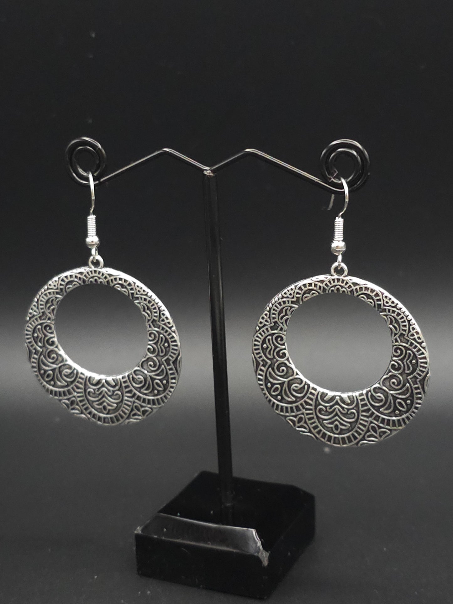 Heavily Carved Round Drop Earrings