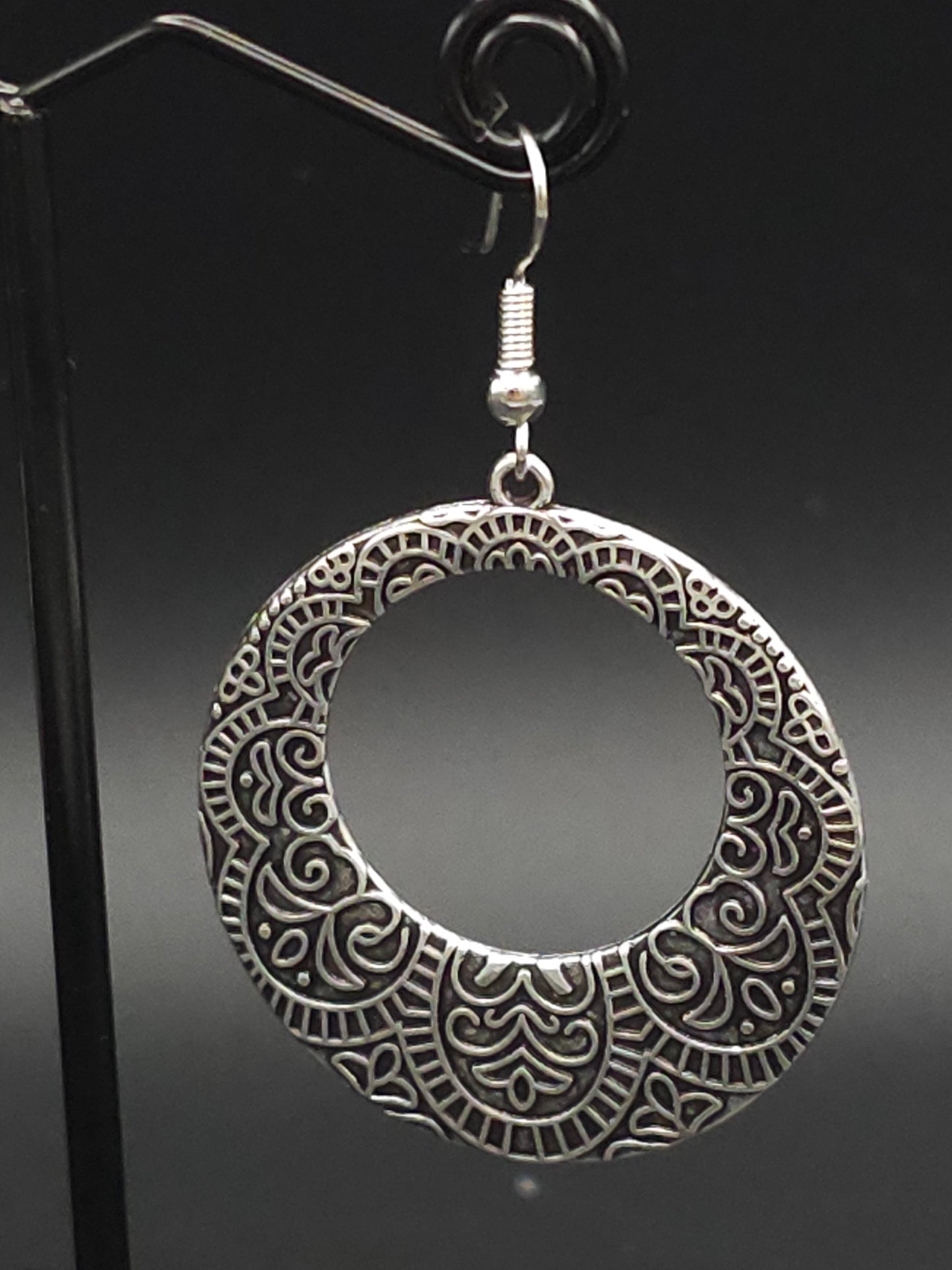 Heavily Carved Round Drop Earrings