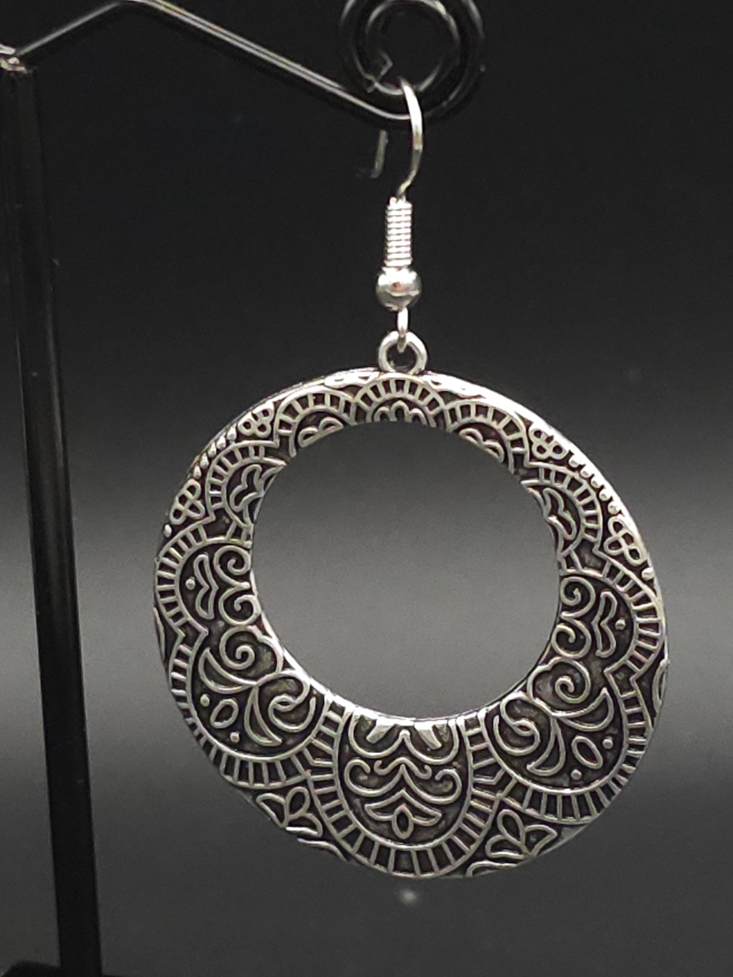 Heavily Carved Round Drop Earrings