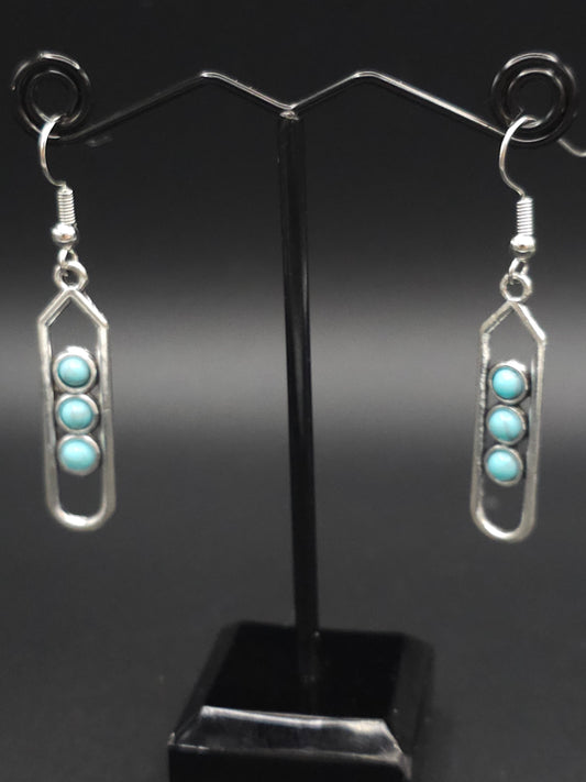 Silver and Three Turquoise Bead Earrings