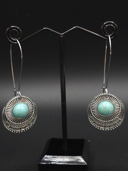 Silver Earrings With Turquoise Center Stones