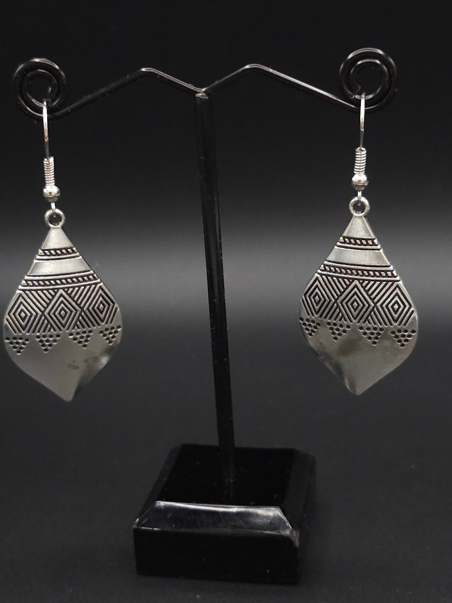 Beautifully Carved Spoon Shaped Silver Earrings