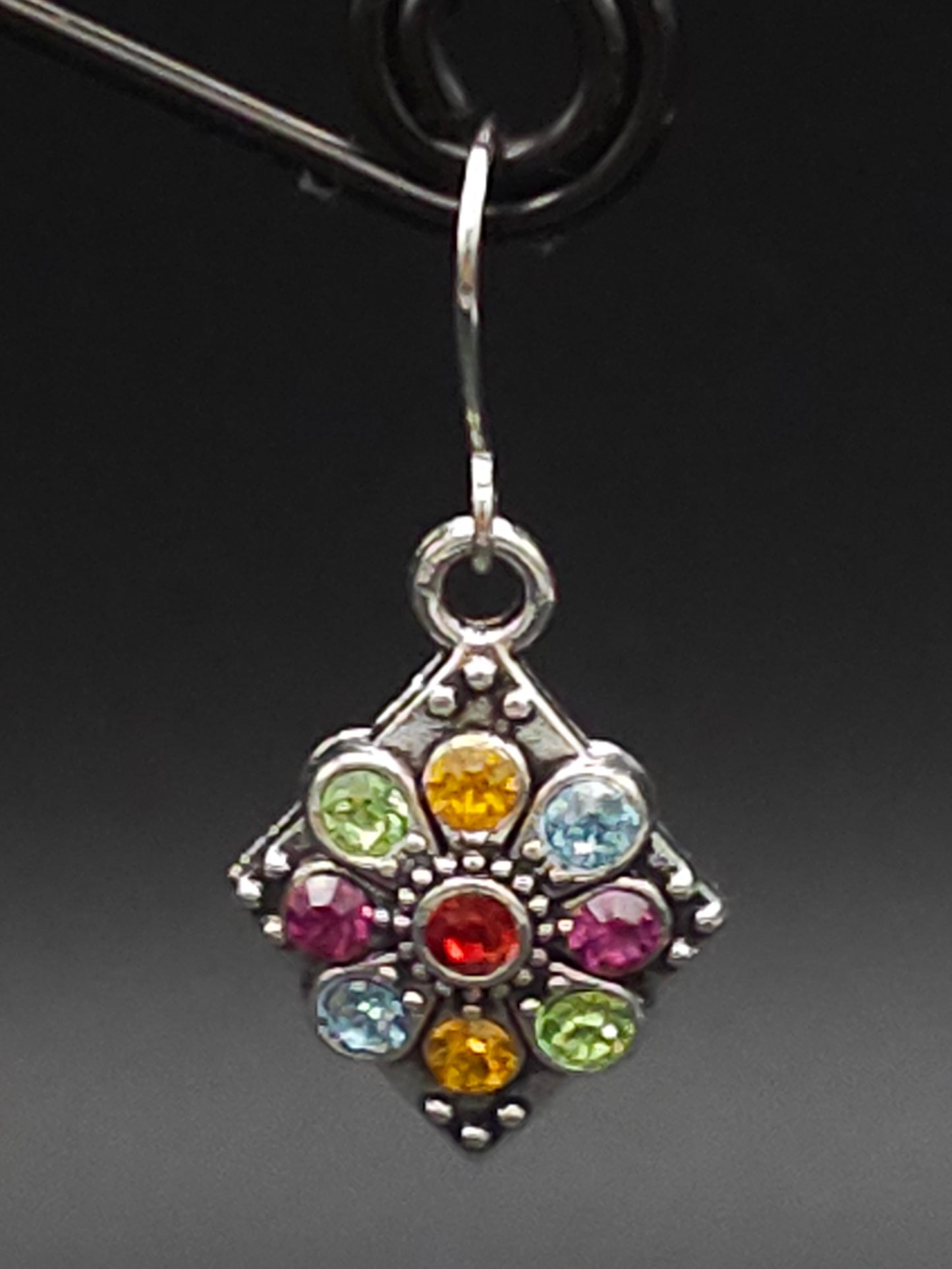 Colorful Gemstone Diamond Shape Silver Earrings