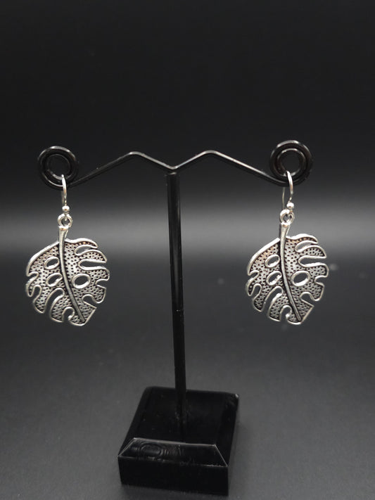 Silver Monstera Leaf Drop Earrings