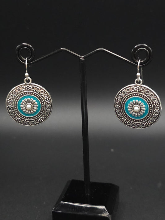 Silver and Turquoise Round Drop Earrings