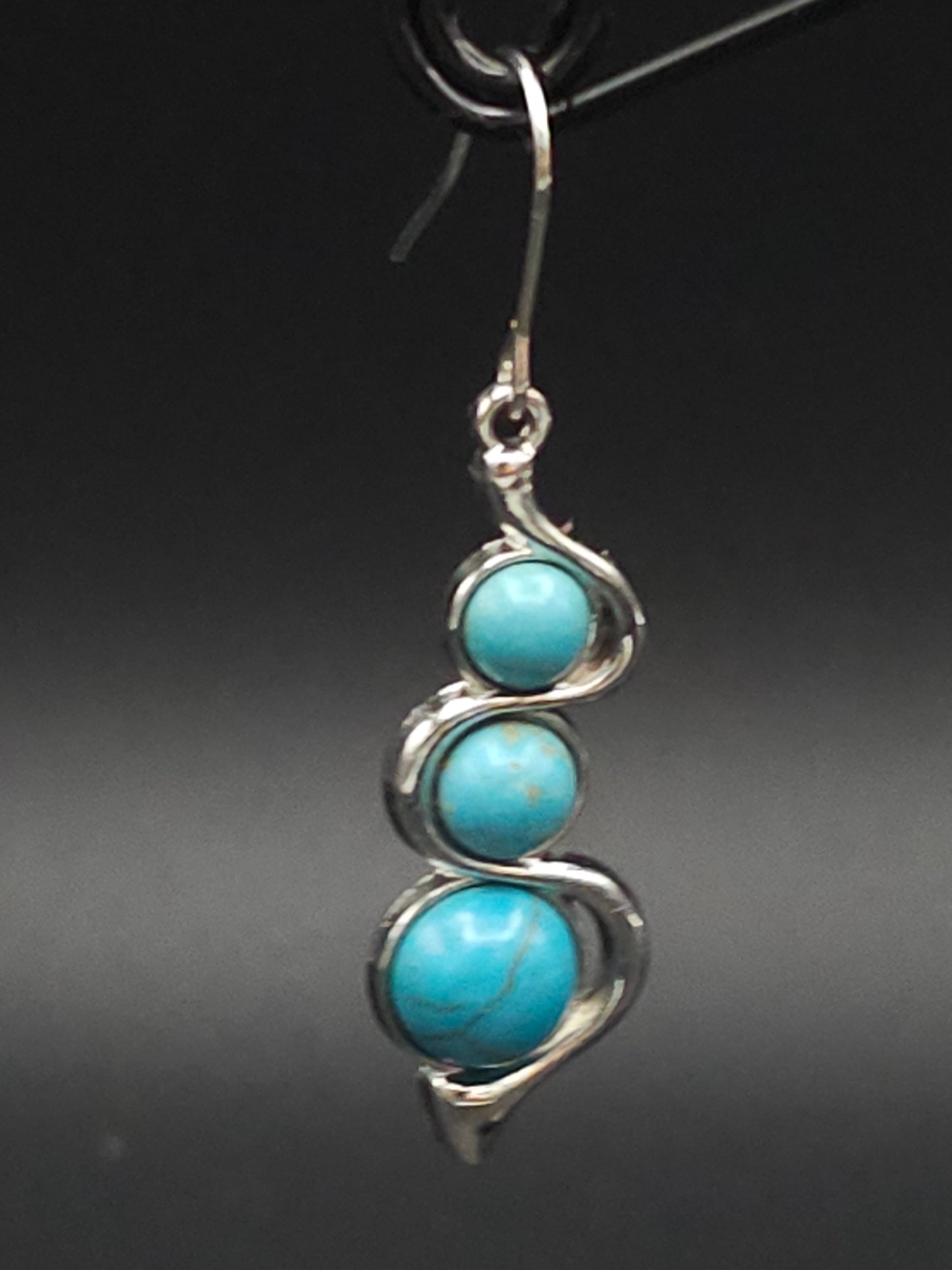 Winding Silver and Triple Turquoise Drop Earrings