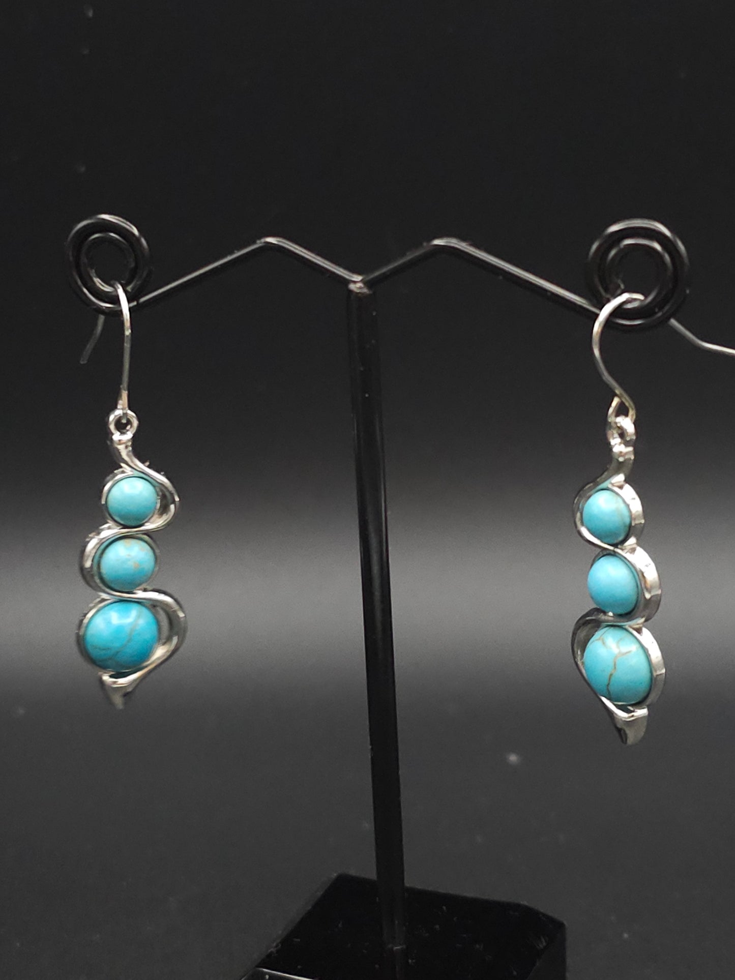 Winding Silver and Triple Turquoise Drop Earrings