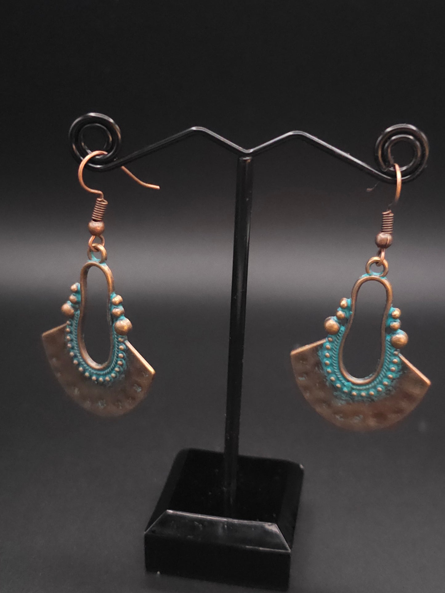 Patina Copper Unique Drop Earrings