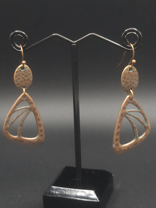 Copper Butterfly Wings With Very Light Patina Drop Earrings