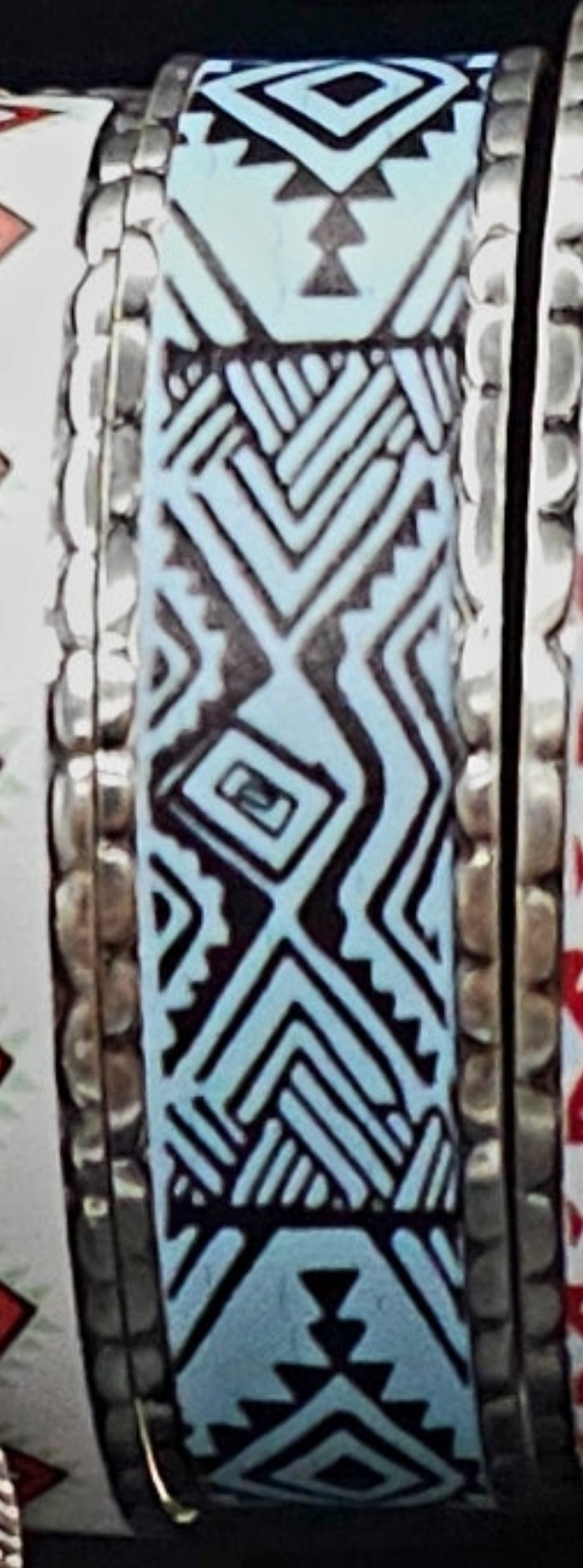 Black and Baby Blue Tribal Print Cuff Bracelet