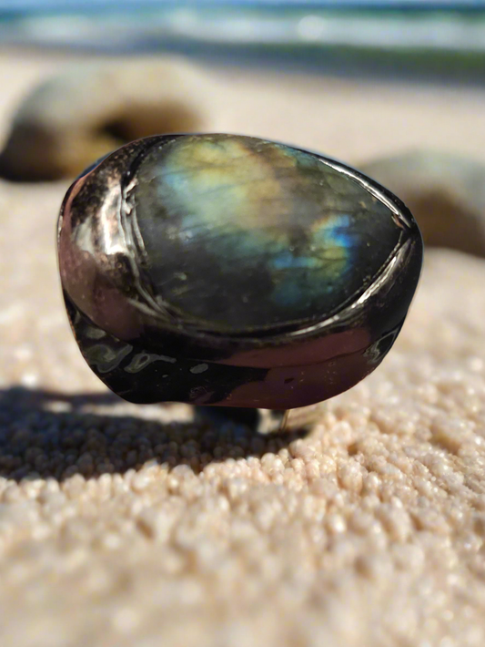 Adjustable Finger Hugging Labradorite Ring